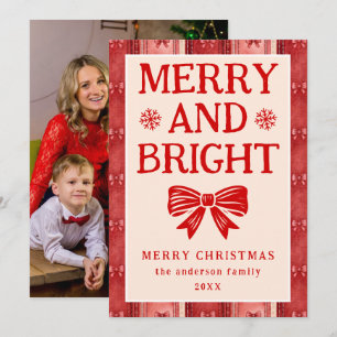 Cartes Pour Fêtes Annuelles Joyeux et Lumineux Noël Rouge Denim Photo