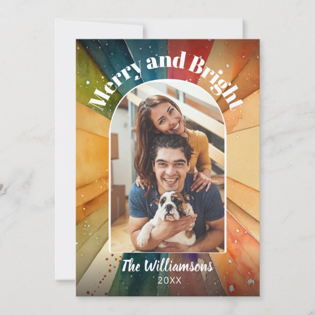 Cartes Pour Fêtes Annuelles Joyeux et lumineux Photo moderne Aquarelle Noël (Devant)