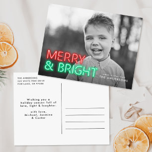 Cartes Pour Fêtes Annuelles Joyeux et Lumineux Photo Néon Rouge et Vert