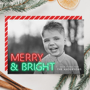 Cartes Pour Fêtes Annuelles Joyeux et Lumineux Photo Rouge et Vert Néon