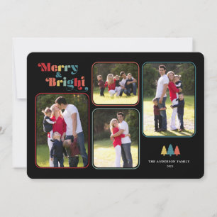 Cartes Pour Fêtes Annuelles Joyeux et lumineux rétro couleur 4 Photo Noël