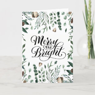 Cartes Pour Fêtes Annuelles Joyeux Et Lumineux Script Élégant Magnolia Verdure