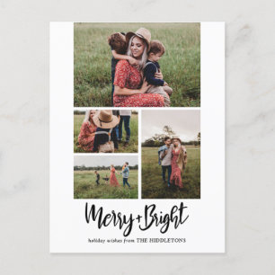 Cartes Pour Fêtes Annuelles Joyeux Et Lumineux   Script moderne Multi Photo