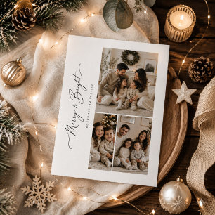 Cartes Pour Fêtes Annuelles Joyeux et Lumineux Trois Photos Noël 