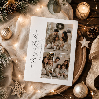 Cartes Pour Fêtes Annuelles Joyeux et Lumineux Trois Photos Noël
