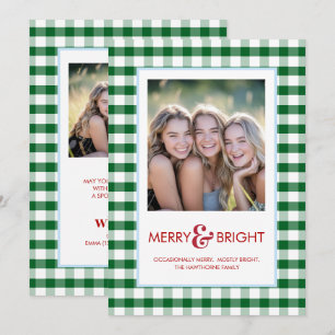 Cartes Pour Fêtes Annuelles Joyeux et Lumineux Vert à Carreaux Fête Drôle