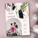 Cartes Pour Fêtes Annuelles Joyeux et marié Arc moderne Newlyly 3 Photo<br><div class="desc">Pour vos premiers noël en couple marié, ce carte photo de vacances moderne et simple et rétro présente 3 de vos photos mariages préférées ou photos de noël. Vos photos sont affichées dans un trio de cadres en arc et le design est écrit "joyeux et marié". Vous pouvez facilement changer...</div>