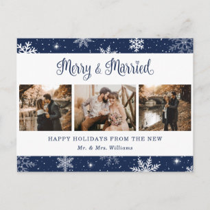 Cartes Pour Fêtes Annuelles Joyeux et marié Flocon de neige Collage photo bleu