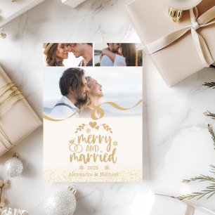 Cartes Pour Fêtes Annuelles Joyeux et marié Gold Parties scintillant photo