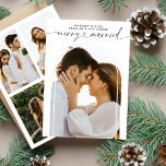 Cartes Pour Fêtes Annuelles Joyeux et marié Mr & Mrs Christmas Photo Collage<br><div class="desc">Une carte de voeux moderne, minimale, élégante et élégante pour les vacances de Noël pour le nouveau Mr et Mme. Avec une calligraphie de coeur joyeuse et mariée en lettrage avec une belle photo en arc de la nouvelle mariée et trois autres à l'arrière. Vous pouvez personnaliser les photos et...</div>