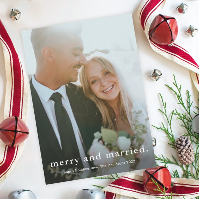 Cartes Pour Fêtes Annuelles Joyeux et marié Simple Mariage Photo Noël (Créateur téléchargé)