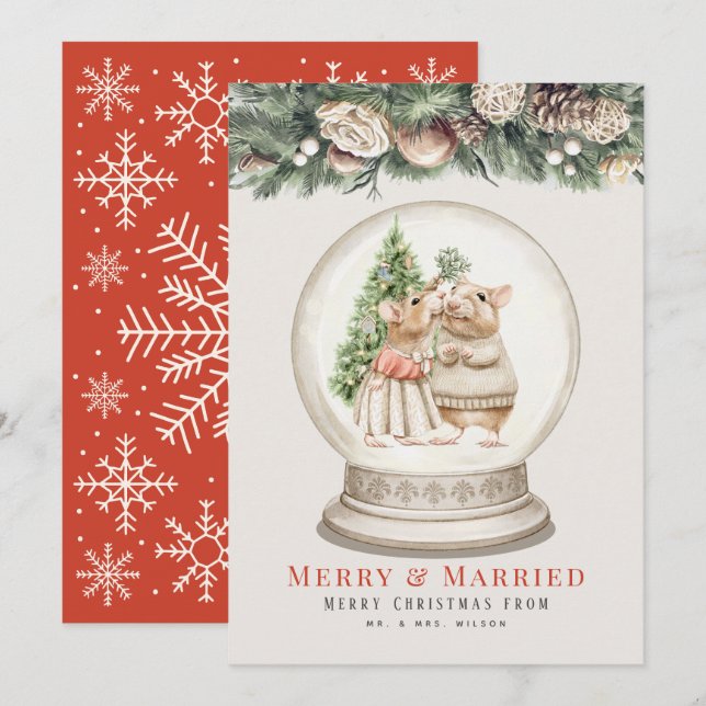 Cartes Pour Fêtes Annuelles Joyeux et marié Souris Couple Noël Neige Grobe (Devant / Derrière)