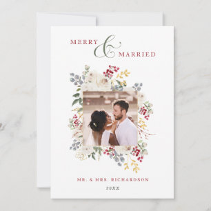 Cartes Pour Fêtes Annuelles Joyeux et mariés Roses d'hiver & Berries Photo