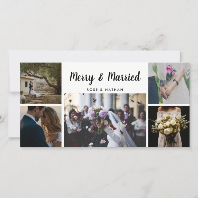 Cartes Pour Fêtes Annuelles Joyeux et mariés | Vacances photo de cinq mariages (Devant)