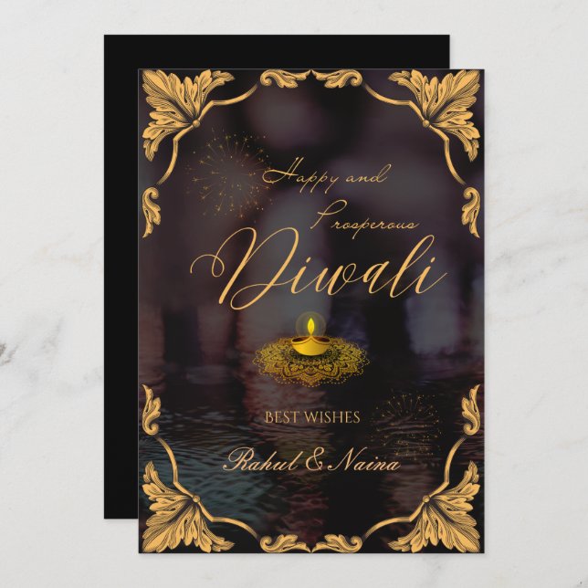 Cartes Pour Fêtes Annuelles Joyeux et prospère Diwali Elegant personnalisable (Devant / Derrière)