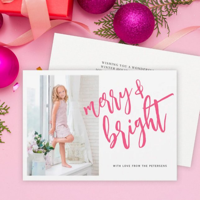 Cartes Pour Fêtes Annuelles Joyeux et rose vif photo de Noël (Créateur téléchargé)