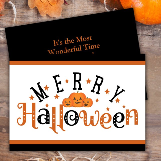 Cartes Pour Fêtes Annuelles Joyeux Festif Orange Et Noir Halloween Personnalis (Orange And Black Festive Merry Halloween Custom Holiday Card)