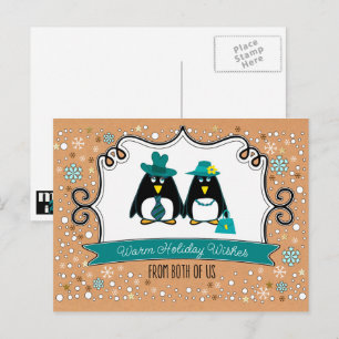 Cartes Pour Fêtes Annuelles Joyeux Fêtes. Couple de pingouin amusant