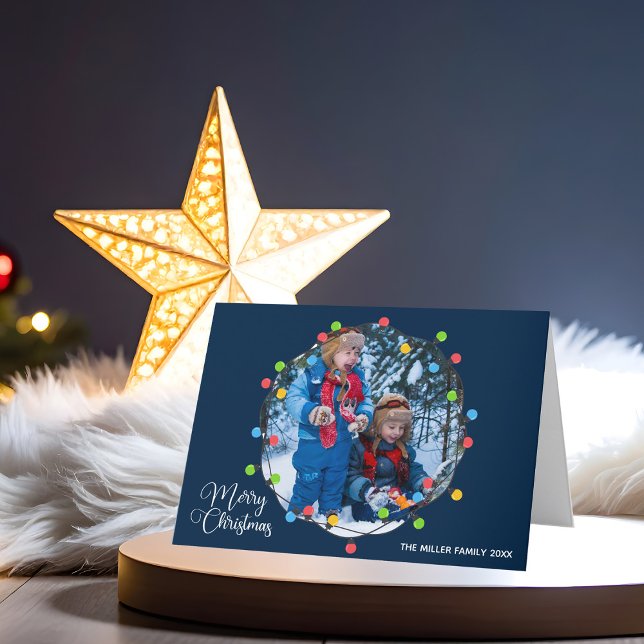 Cartes Pour Fêtes Annuelles Joyeux feux de Noël Photo Moderne Cute Marine Bleu (Créateur téléchargé)
