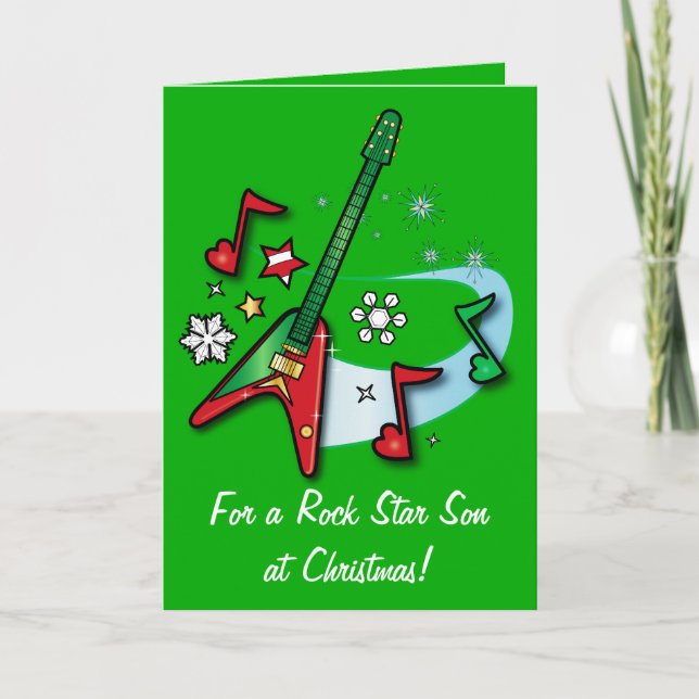 Cartes Pour Fêtes Annuelles Joyeux Fils de Vacances avec Guitare (Devant)