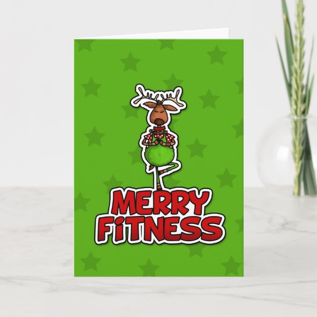 Cartes Pour Fêtes Annuelles Joyeux Fitness - Yoga - Rindeer dans l'arbre (Devant)