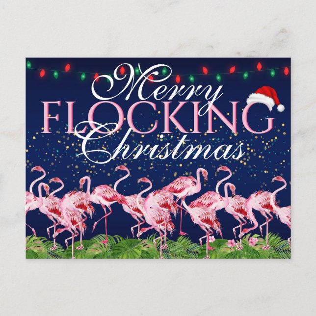 Cartes Pour Fêtes Annuelles Joyeux Flamant rose rose de Noël (Devant)