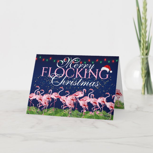 Cartes Pour Fêtes Annuelles Joyeux Flamant rose rose de Noël (Devant)