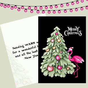 Cartes Pour Fêtes Annuelles Joyeux Flamant rose rose Noël et Pastel Tree