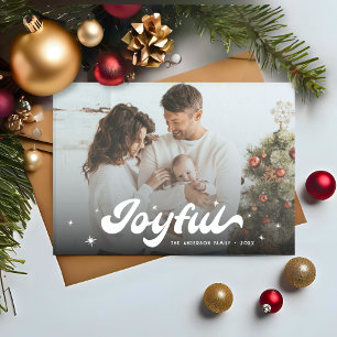 Cartes Pour Fêtes Annuelles Joyeux flocons de neige Retro moderne Photo Noël