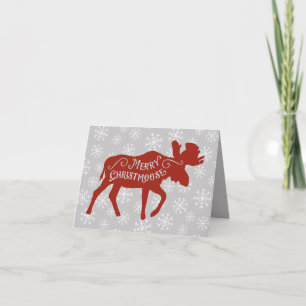 Cartes Pour Fêtes Annuelles Joyeux flocons de neige rouges d'orignaux de Noël
