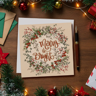 Cartes Pour Fêtes Annuelles Joyeux Floral Simple Vacances En Wreath