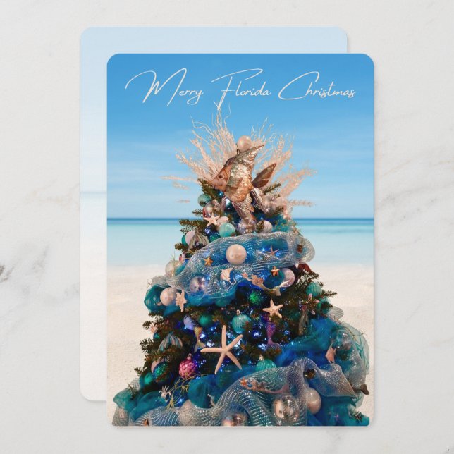 Cartes Pour Fêtes Annuelles Joyeux Floride Noël Tropical Beach and Tree (Devant / Derrière)