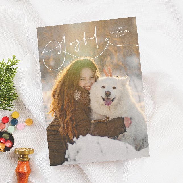 Cartes Pour Fêtes Annuelles Joyeux Flourish Modern Minimal 1 Photo Noël (Créateur téléchargé)