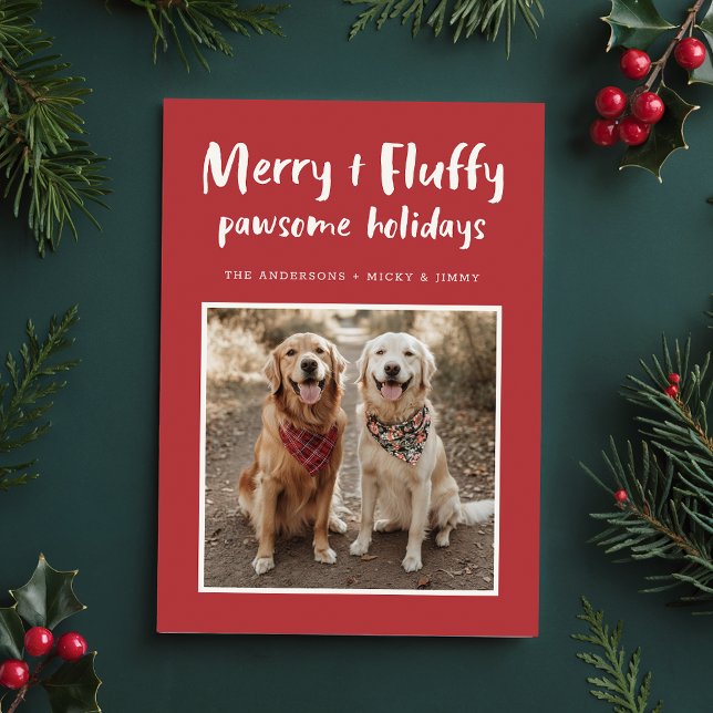 Cartes Pour Fêtes Annuelles Joyeux Fluffy Golden Retriever Chien Photo Noël (Créateur téléchargé)