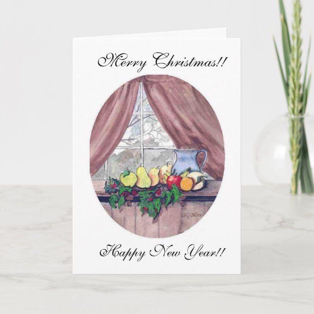 Cartes Pour Fêtes Annuelles Joyeux Fruits de Noël et Pitcher (Devant)