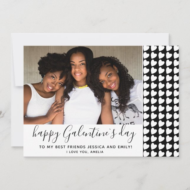 Cartes Pour Fêtes Annuelles Joyeux Galentine`s Day Black Heart Photo Friend (Devant)
