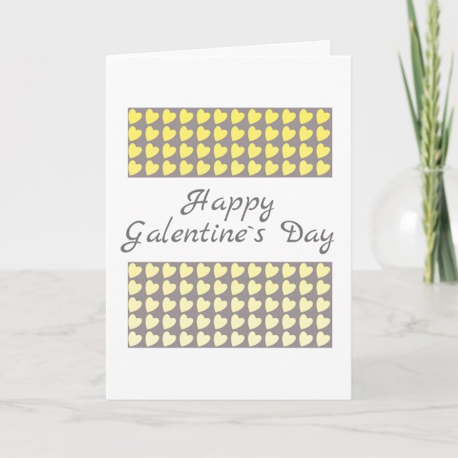Cartes Pour Fêtes Annuelles Joyeux Galentine`s Day Jaune Grey Motif de coeur (Devant)