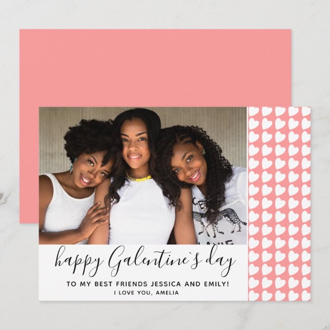 Cartes Pour Fêtes Annuelles Joyeux Galentine`s Day Pink Heart Photo Friend (Devant / Derrière)