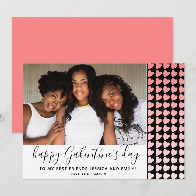 Cartes Pour Fêtes Annuelles Joyeux Galentine`s Day Pink Heart Photo Friend (Devant / Derrière)