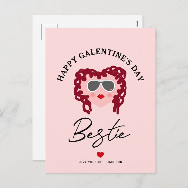 Cartes Pour Fêtes Annuelles Joyeux Galentines Day Bestie Chic Script Coeur ros (Devant / Derrière)