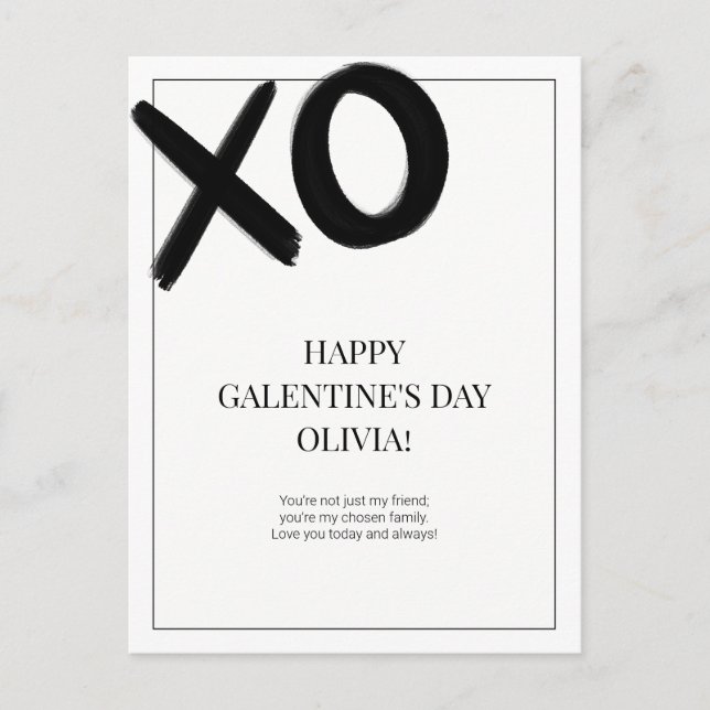 Cartes Pour Fêtes Annuelles Joyeux Galentine's Day XOXO Black and White Modern (Devant)