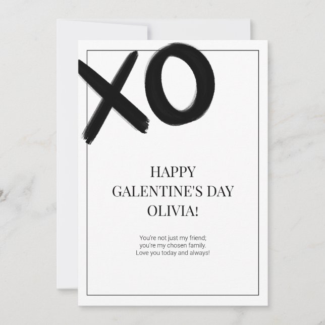 Cartes Pour Fêtes Annuelles Joyeux Galentine's Day XOXO Black and White Modern (Devant)