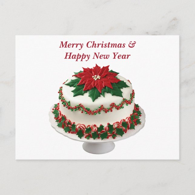 Cartes Pour Fêtes Annuelles Joyeux gâteau de Noël Rouge Poinsettia (Devant)