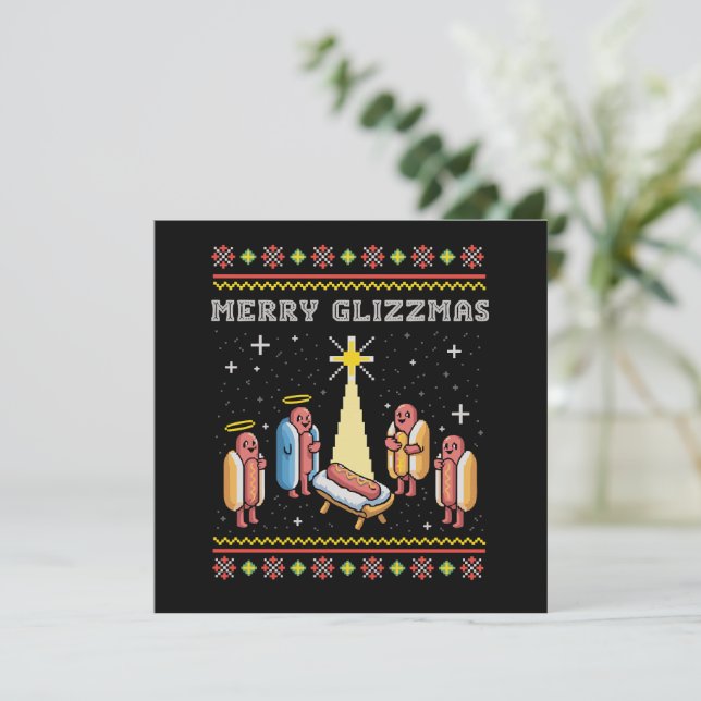 Cartes Pour Fêtes Annuelles Joyeux Glizzmas drôle de Noël Hot Dog Xmas (Debout devant)