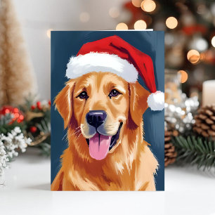 Cartes Pour Fêtes Annuelles Joyeux Golden Retriever Chien au Chapeau de Père