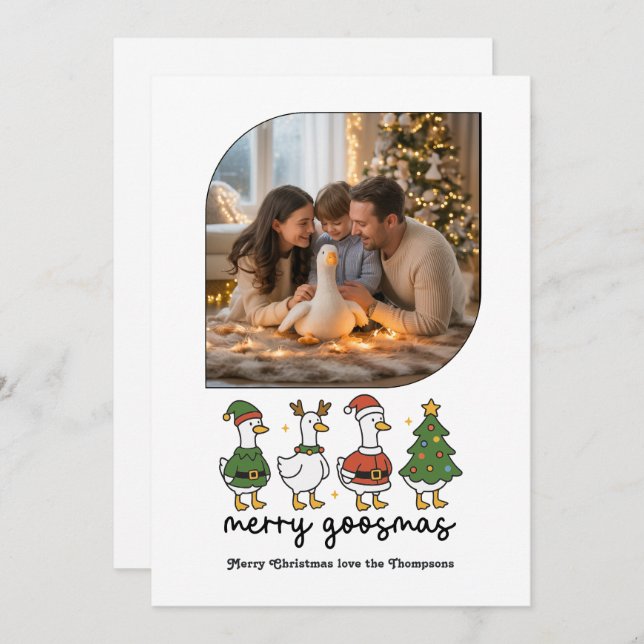 Cartes Pour Fêtes Annuelles Joyeux Goosmas Drôle d'oie Photo de Noël (Devant / Derrière)