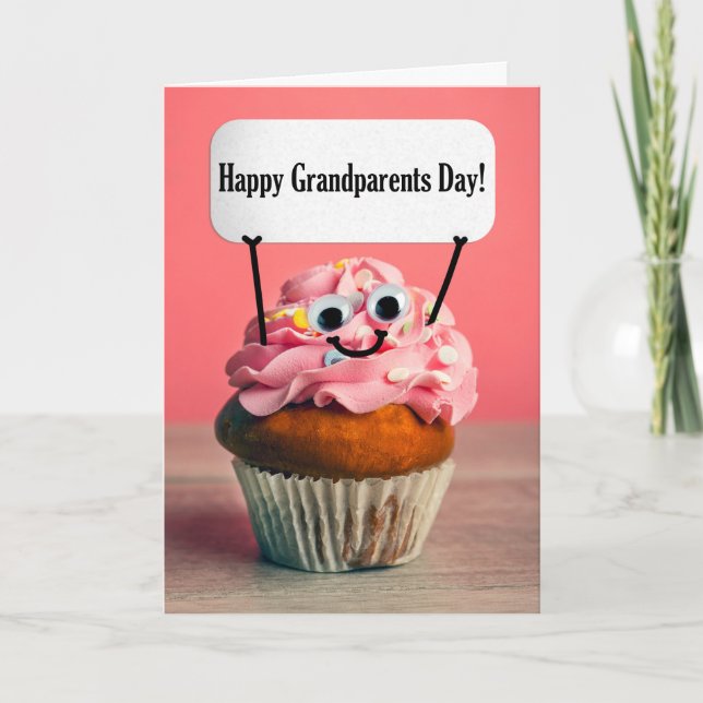 Cartes Pour Fêtes Annuelles Joyeux Grand-Parents Jour Cute Cupcake Avec Signe (Devant)