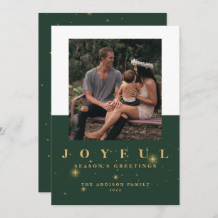 Cartes Pour Fêtes Annuelles Joyeux Green & Gold Deux photos Noël