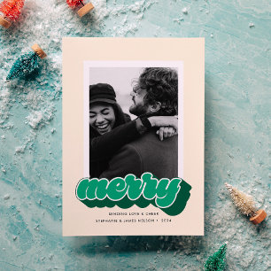 Cartes Pour Fêtes Annuelles Joyeux Green Retro Script Photo de Noël