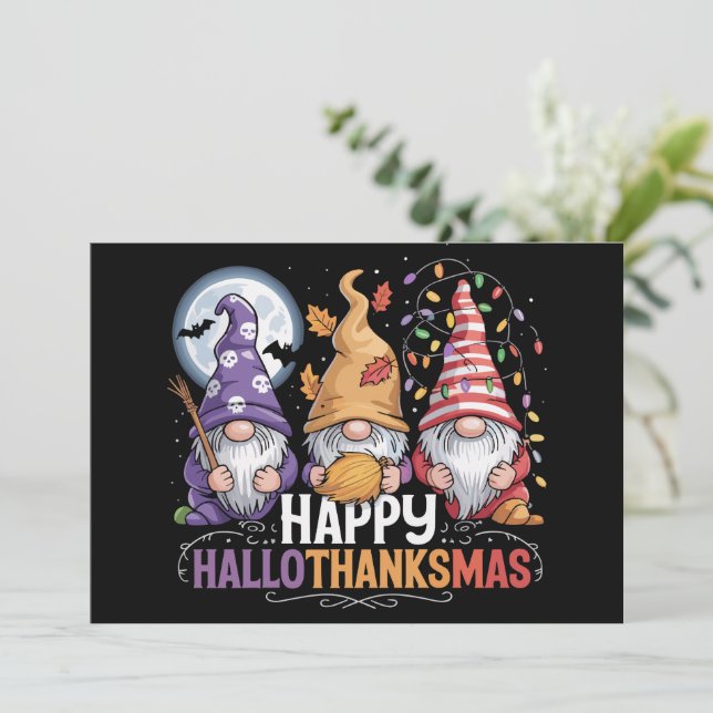 Cartes Pour Fêtes Annuelles Joyeux HalloMerciMas Gnomes Halloween Noël (Debout devant)